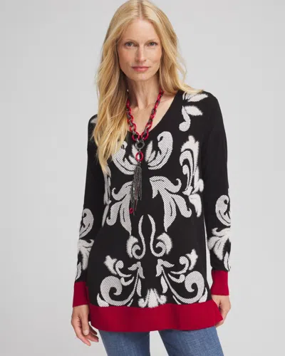 Chico's Floral V-neck Sweater Tunic In Black Size 16/18 |