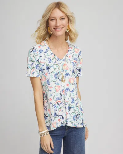 Chico's Floral V-neck Tee In White Size 20/22 |  In Alabaster