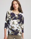 Chico's Floral Wedge Top In Blue Menthe