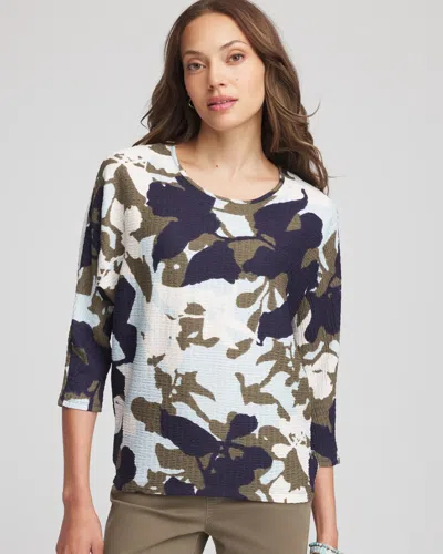 Chico's Floral Wedge Top In Blue Menthe