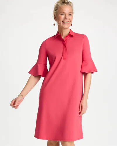 Chico's Flounce Sleeve Poplin Dress In Hot Honeysuckle In Red