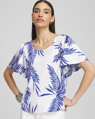 Chico's Flutter Sleeve Satin Top In Blue