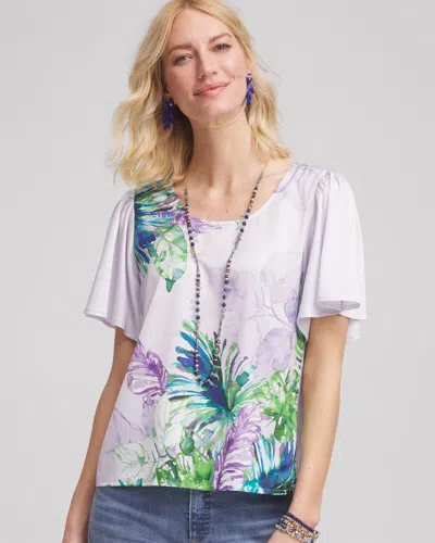 Chico's Flutter Sleeve Satin Top In Purple