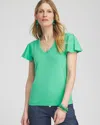 CHICO'S FLUTTER SLEEVE TEE IN GRASSY GREEN SIZE 0/2 | CHICO'S