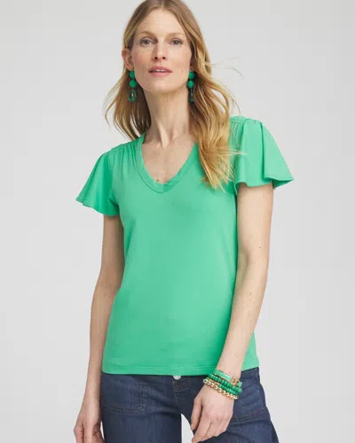 Chico's Flutter Sleeve Tee In Grassy Green Size Medium |