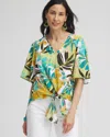 Chico's Flutter Sleeve Tie-front Top In Green Size 20/22 |  In Spanish Moss