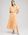 CHICO'S FLUTTER SLEEVE TIERED MAXI DRESS IN ORANGE SIZE 14 | CHICO'S