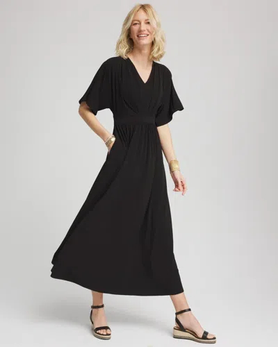 Chico's Flutter-sleeved Jersey Maxi Dress In Black