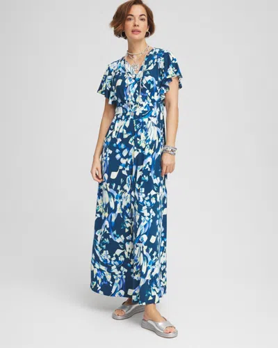 Chico's Flutter Sleeved Jersey Maxi Dress In Blue Size 20/22 |  In Seaport Blue