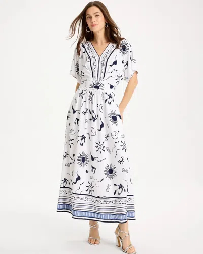 Chico's Flutter-sleeve Vacation Dress In Blue In Multi