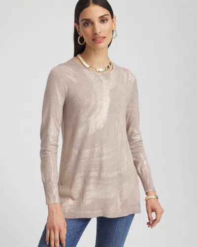 Chico's Foil Crew Neck Sweater Tunic In New Camel Heather Size 16/18 |
