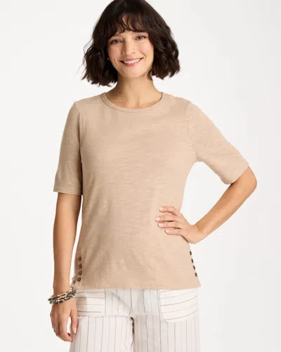 Chico's Foil Print Cotton Elbow-sleeve Tee In Mocha Mousse In Brown