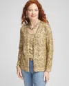 Chico's Foil Print Long-sleeve Cardigan Sweater In Tan Size 8/10 |  In Neutral