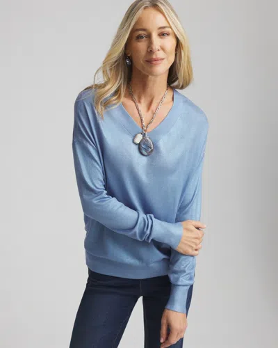 Chico's Foil V-neck Relaxed Pullover Sweater In Blue Size 16/18 |  In Blue Muse
