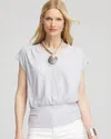 Chico's Foiled Knit Banded Bottom Top In Denim In Gray