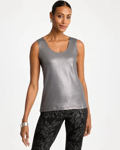 Chico's Foiled Microfiber Tank In Gray Onyx