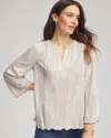 Chico's Foiled Pleated V-neck Tee In Neutral In White