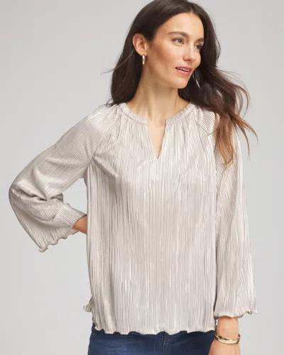 Chico's Foiled Pleated V-neck Tee In Neutral In White