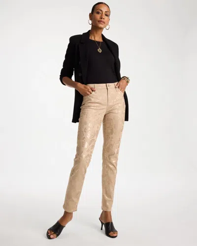 Chico's Foiled Skinny Ankle Jeans In Champagne Fizz In Brown