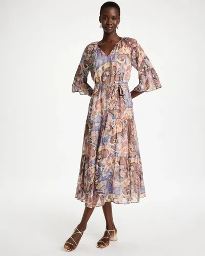 Chico's Foiled Woven Pleated Dress In White In Ecru