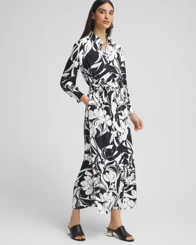 Chico's Foliage Maxi Shirt Dress In Black Size 14-l |