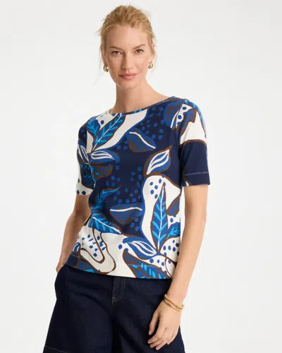 Chico's Forest Fusion Pima Elbow Sleeve Tee In Blue