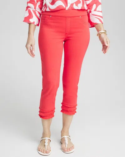 Chico's Fray Hem Pull-on Cropped Capri Jeans In Watermelon Punch Size 6 |