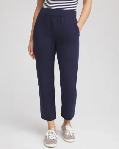 Chico's French Terry & Chambray Tapered Pants In Blue