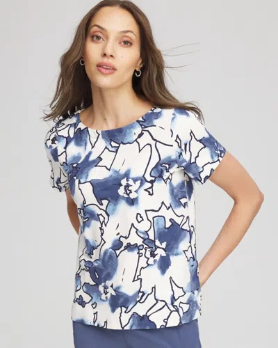 Chico's French Terry Floral Short-sleeve Tee In Canyon Blue