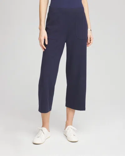 Chico's French Terry Gauze-inset Cropped Pants In Blue