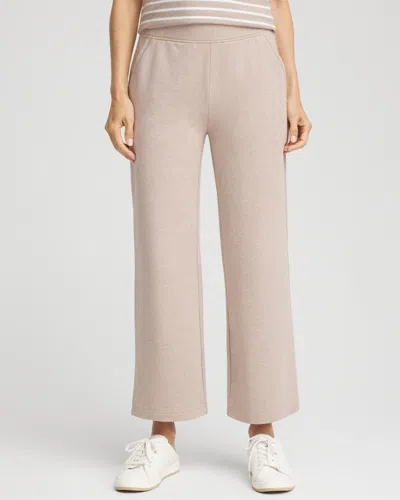 Chico's French Terry Wide-leg Cropped Pants In Light Taupe Heather