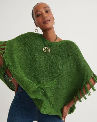 Chico's Fringe Knit Poncho In Verdant Green Size Large/xl |