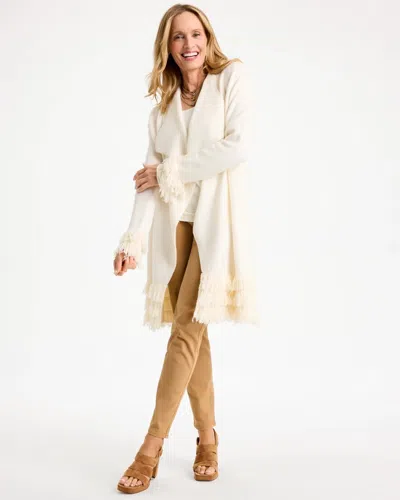Chico's Fringed Long-sleeve Coatigan In Soft Ivory
