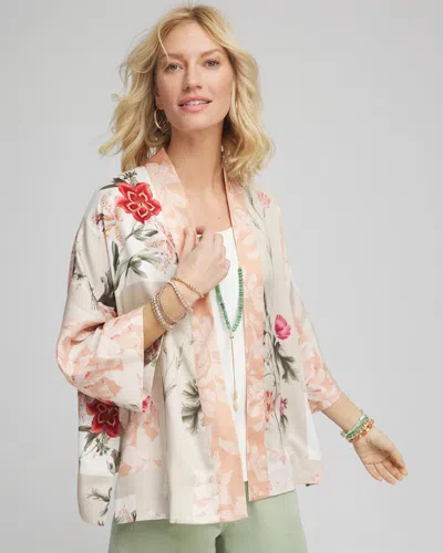 Chico's Fully Lined Chiffon Short Kimono In Neutral In Gray