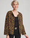Chico's Fuzzy Collarless Animal Print Jacket In Tan In Animal Print