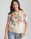 Chico's Garden Crewneck Pullover Sweater In Light Neutral Heather Size 16/18 |  In Light Neutral Heather