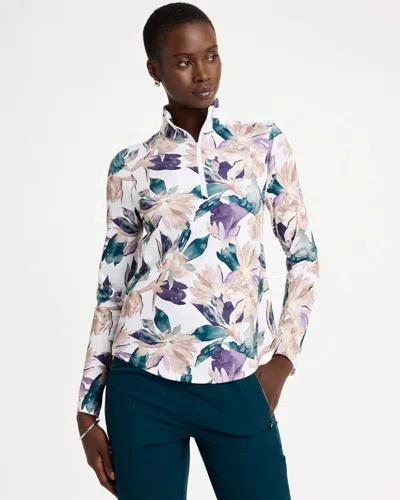 Chico's Garden Print Half-zip Polo In Teal Shadow