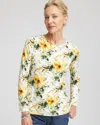 Chico's Garden Touch Of Cool Layering Tee In White In Sand