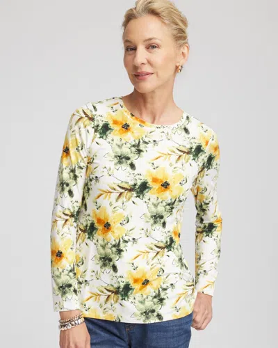 Chico's Garden Touch Of Cool Layering Tee In White In Sand