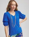 Chico's Gathered Sleeve Tee In Turkish Sea Size 16/18 |  In Turkish Sea