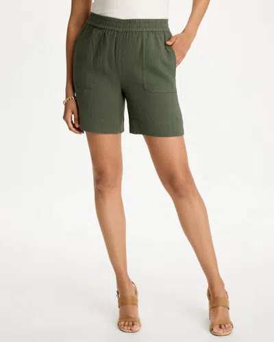 Chico's Gauze Cotton Shorts In Kelp Forest In Green