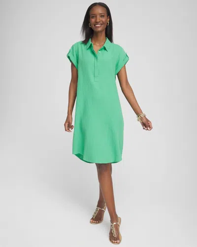 Chico's Gauze Roll Tab Sleeve Dress In Grassy Green Size 4 |