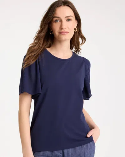 Chico's Gauze Sleeve Soft-stretch Tee In Blue