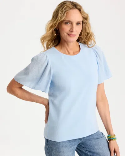 Chico's Gauze Sleeve Soft-stretch Tee In Blue Haven