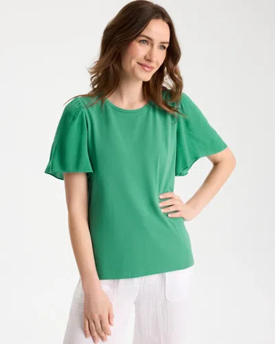 Chico's Gauze Sleeve Soft-stretch Tee In Green Clover