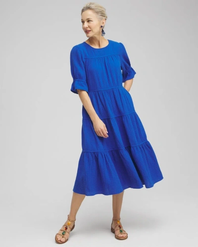 Chico's Gauze Tiered Midi Dress In Intense Azure Size 16/18 |
