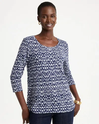 Chico's Geo Cotton 3/4 Sleeve Tee In Blue In Passport Blue
