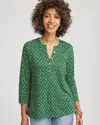 Chico's Geo Cotton Henley Shirt In Palm Leaf In Green