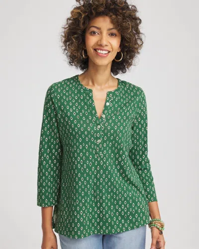 Chico's Geo Cotton Henley Shirt In Palm Leaf In Green