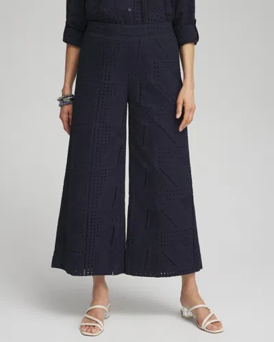 Chico's Geo Eyelet Soft Cropped Pants In Navy Blue Size 14p Petite |